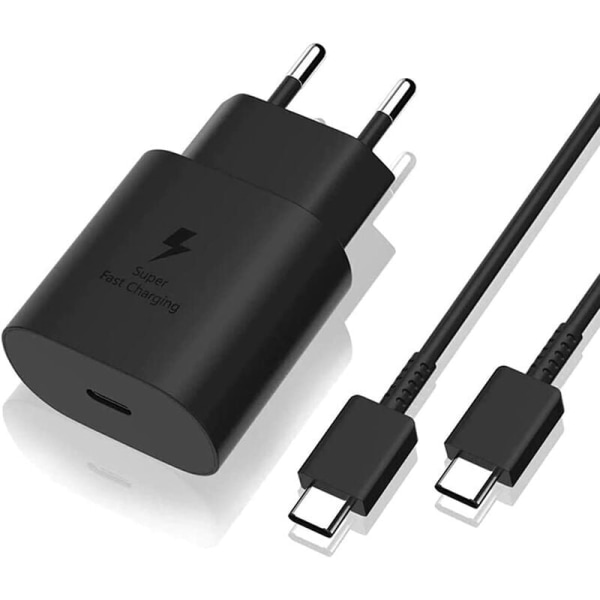 25W Fast Charger + USB-C USB-C Cable Compatible with Samsung, Black KLB