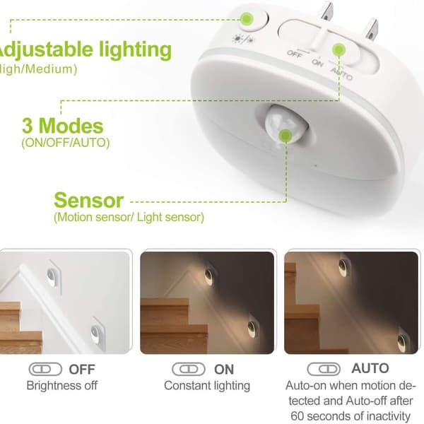 Plug-in LED-nattelys med bevægelsessensor, varm hvid LED KLB
