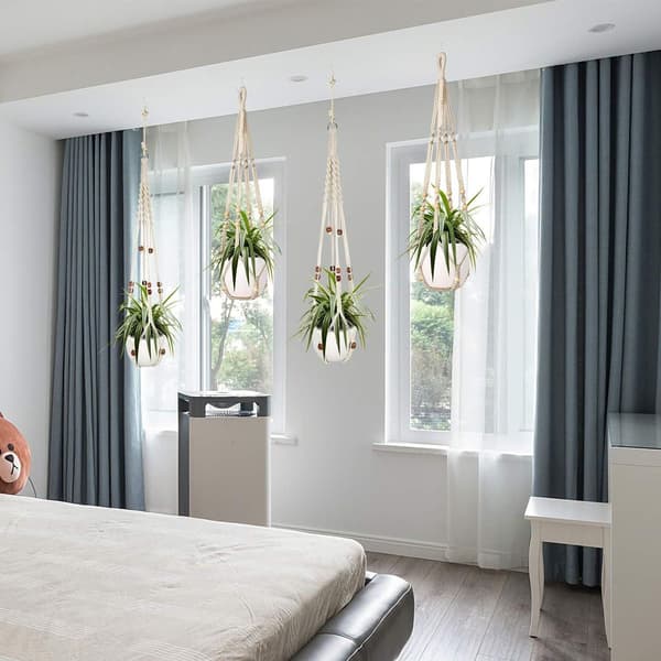 Set med 2 macramé hängande korgar, bomullstros hängande korgar, blomkruka växter