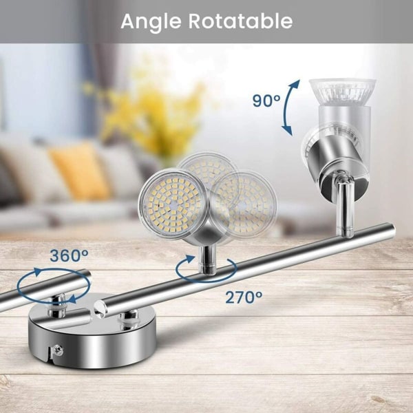 LED-taklampe 4 flekker justerbar, takbelysning 4xGU10 LED-spotlights justerbar