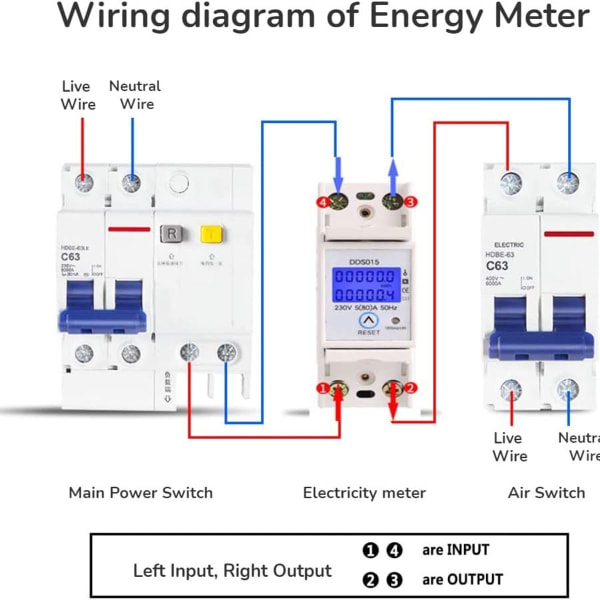 5-80A 230V 50Hz Enfasig Energimåler LCD Bakgrunnsbelysning Enfasig Energimåler