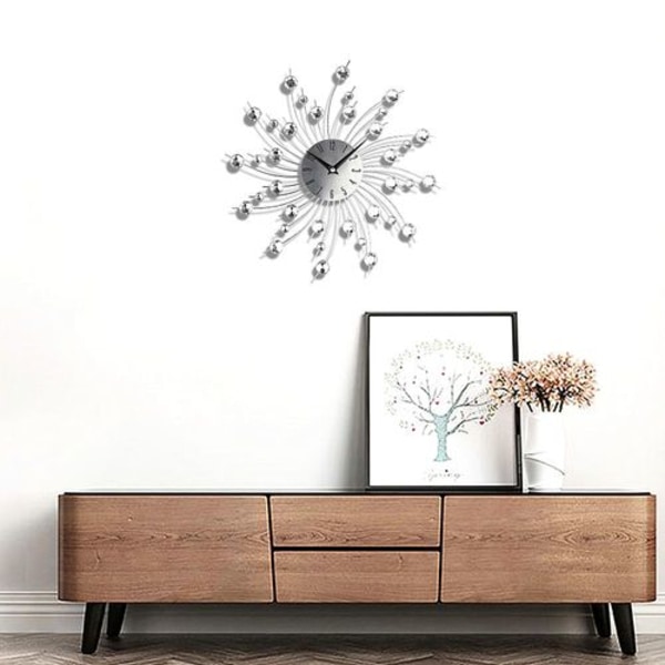 Solstråle vægur Sparkling Bling Metallic Sølv Blomst Formet Vægur til