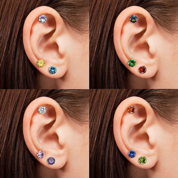 Örhängen i titanstål för kvinnor, hypoallergena, set med 12 par, 4 mm KLB