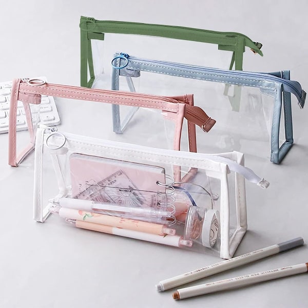 4 STK Pencil Clear Case, Multifunksjon Organizer Bag Transparent Travel KLB