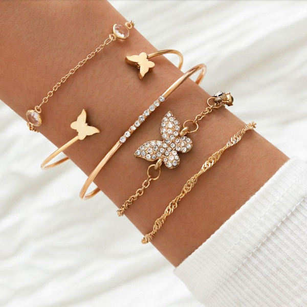 Boho gullkjede armbånd sett for kvinner jenter flerlags stabelbar åpen armbånd sett KLB