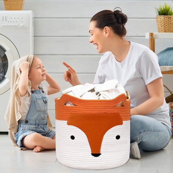 Cotton Rope Laundry Basket Orange Fox Foldable Storage Baskets Cute