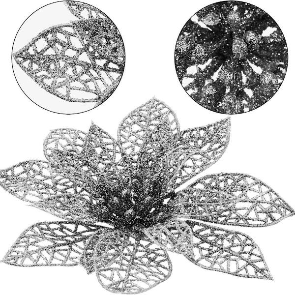 36 st julblommor glitter konstgjorda julblommor, 8/10/15 cm KLB