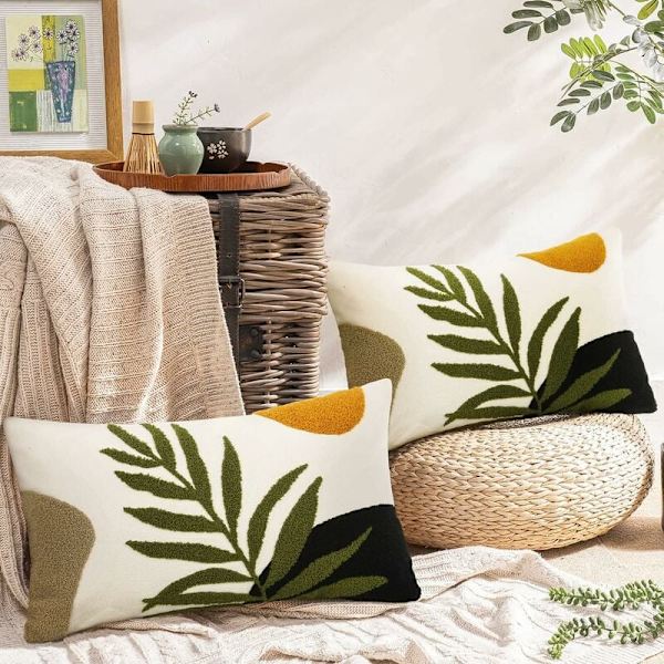 Set med 2 i planter brodert putetrekk, skjult glidelås putevar, sofa putetrekk for hjem stue soverom (G, 30x50cm) KLB