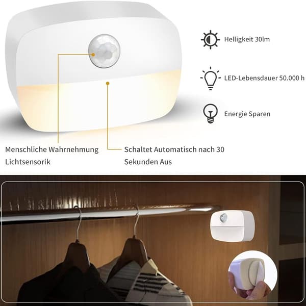 LED nattlys med bevegelsessensor - 8-pakning KLB