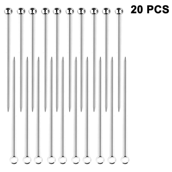 Pakke med 20 cocktailspyd i rustfrit stål genanvendelige cocktailsticks KLB