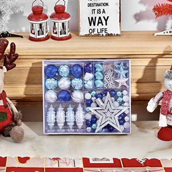 Juleballpynt 73 deler Blå og sølv julekulepynt