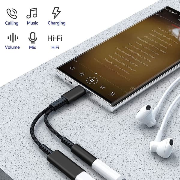 USB C til 3,5 mm hovedtelefon- og opladeradapter, 2 i 1 USB C sort