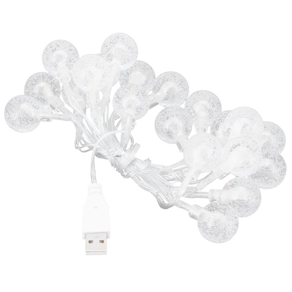USB-lyskæde, 20 LED'er, krystalboble, sfærisk, dekorativ KLB