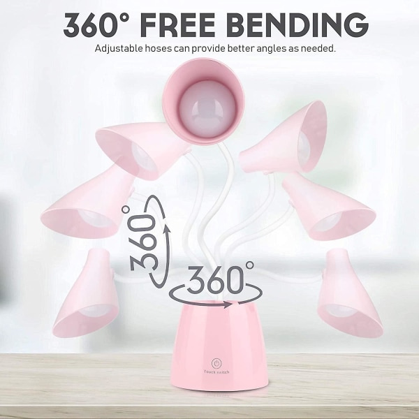 Dimbar LED-skrivbordslampa - 24 LED-lampor för ögonskydd 3 ljusstyrkor - USB-laddningsbar - touch-brytare - läsning, studier - rosa