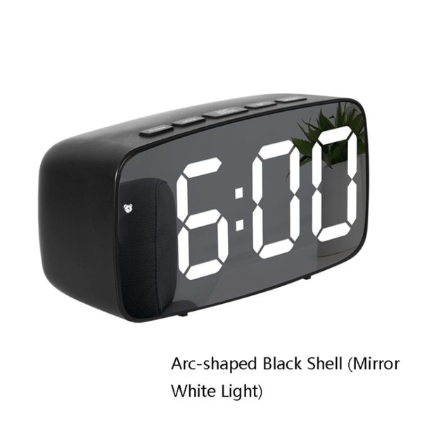 Speil ved sengen Alarmklokke Batteri Plug-in Dobbel bruk LED-klokke Bueformet svart