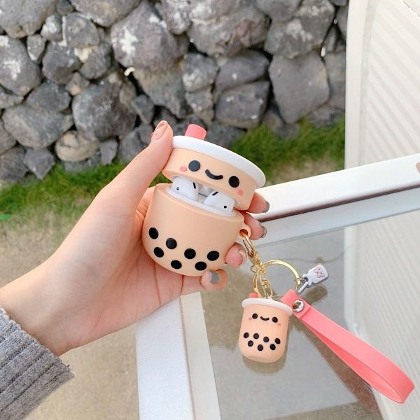 Sød Airpods 1/2 Etui med Nøglering Girly Pink Boba Mælkete