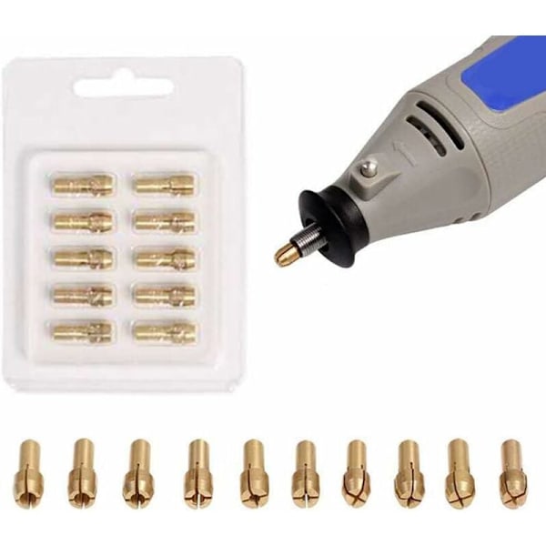 10 stk. præcisions messingpatroner 0,5-3,2 mm til Dremel-bor, elektrisk chuck roterende værktøjer KLB