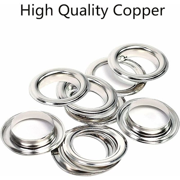 12 mm:n Grommet-työkalusarja, metalliset reikävahvikesarjat, 100 sarjaa, reikävahvikesarja, silmäkkesarja kankaalle, pressulle, teltan korjaukseen, hopea (1/2 tuumaa), KLB