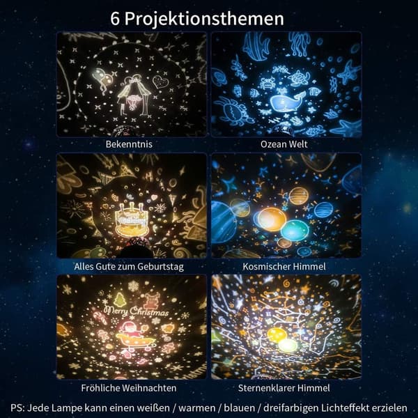 LED stjernehimmelprojektor, stjerneprojektorlysfunksjon/360° rotasjon/8 KLB
