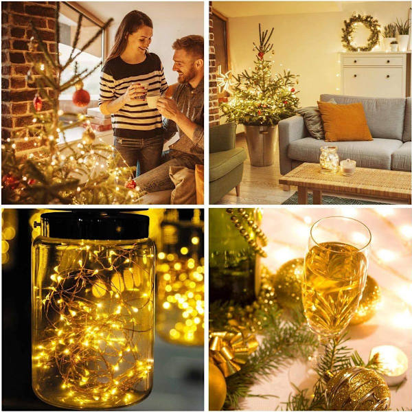 12 stycken) flaskljus batteri, 2m 20 LED glas korkljus koppartråd KLB