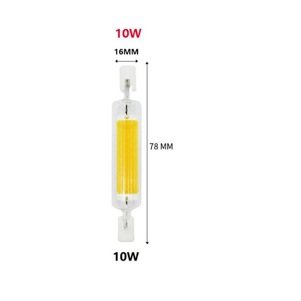 2 kpl 78MM 10W 220V R7S LED-lamppu, kirkas, kaksipuolinen COB-lasimallilamppu, korvaa halogeenilamput, pieni virrankulutus, lämmin valkoinen KLB