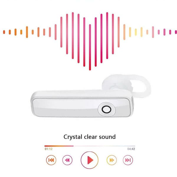 Bluetooth-headset, trådløst headset for håndfri mobiltelefonsamtaler i hvitt