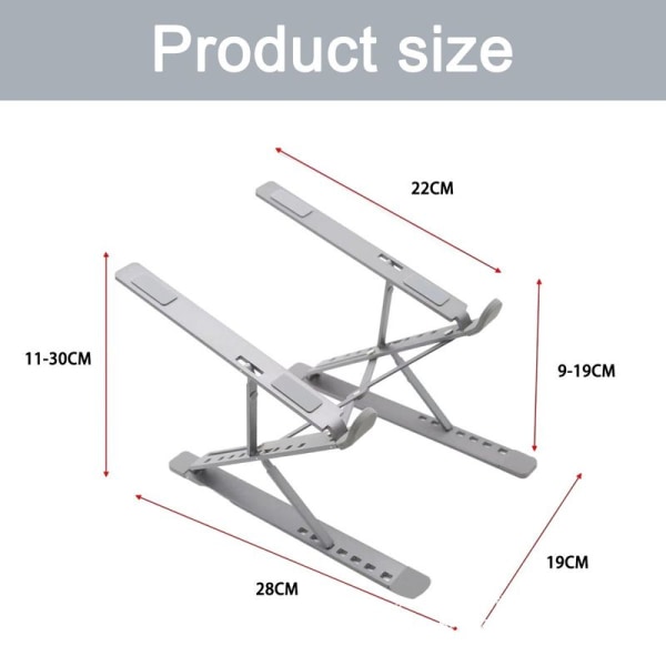 Säädettävä kannettavan tietokoneen jalusta, kannettava kannettavan tietokoneen korotus sopii harmaalle