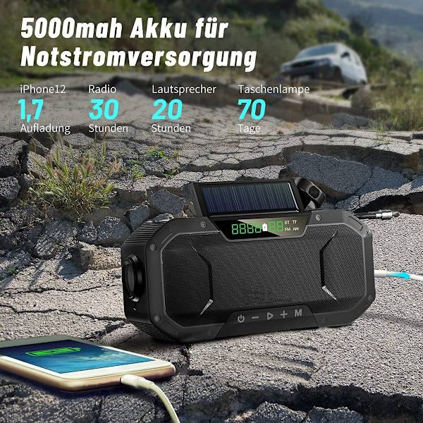 Nödradio Stänksäker Bluetooth-högtalare Bärbar AM/FM Solv vev