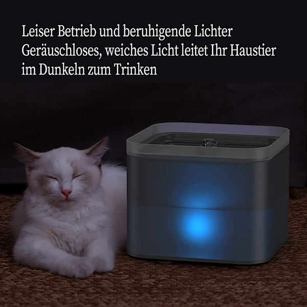 Kattvattendispenser, super tyst kattvattendispenser 2L, med LED-ljus, KLB