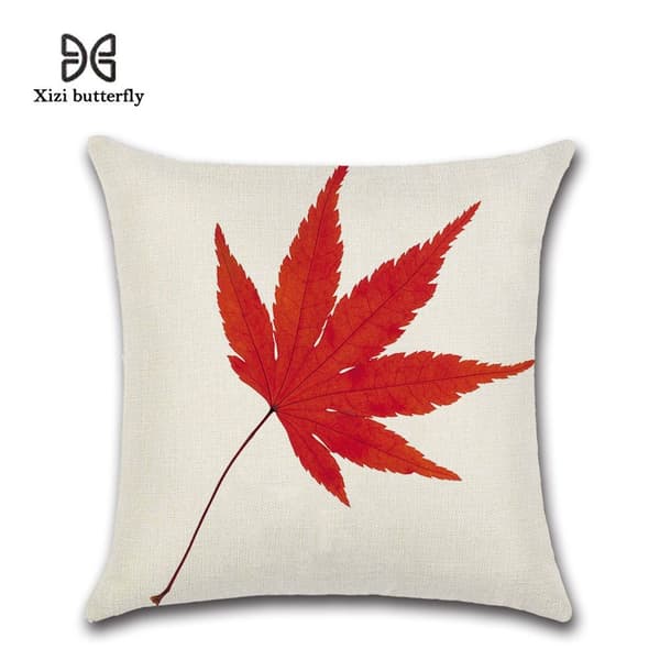 Sett med 4 dekorative putetrekk 45 x 45 cm, høsttema, polyester lin puter