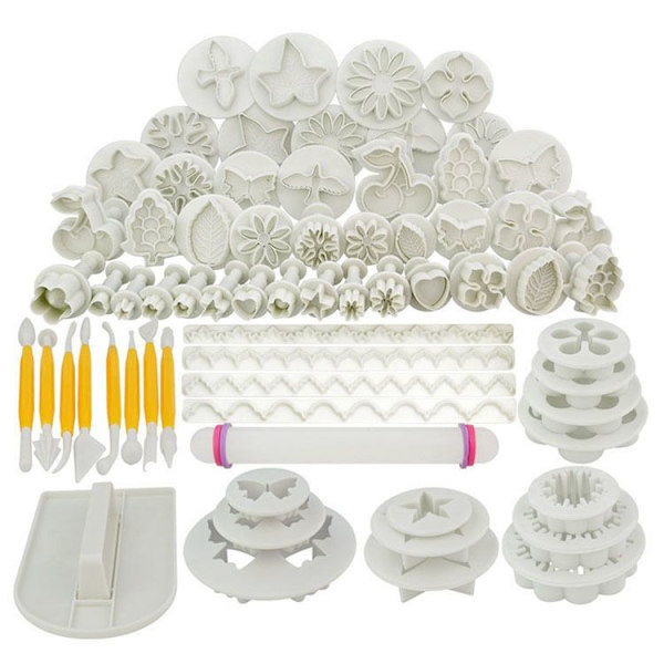 21 kuviota 68 kpl Flip Sugar Cake Mold Set Muovinen keksileikkuri Jousipainatut muotit DIY Leivontavälineet