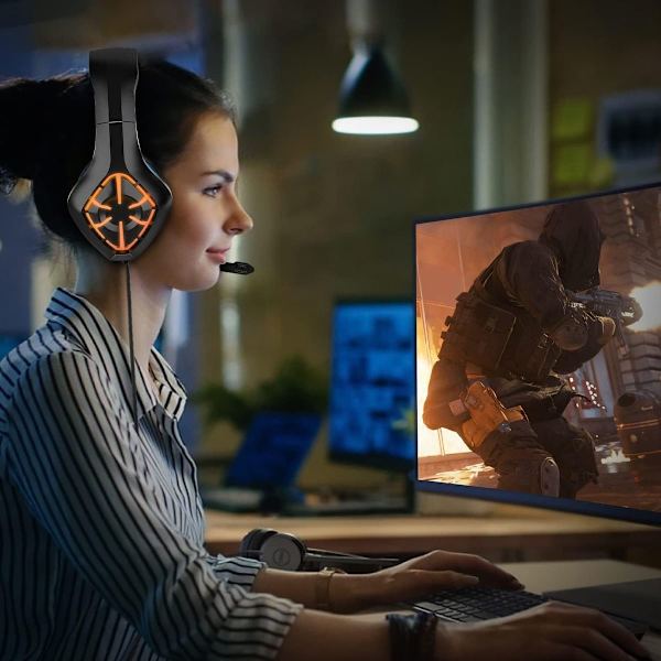 Pro Gaming Headset Over-Ear Brusreducerande Hörlurar Blå