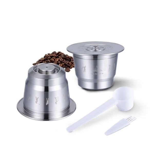 Gjenbrukbare kaffekapsler i rustfritt stål, påfyllbart kaffefilter (sølv)