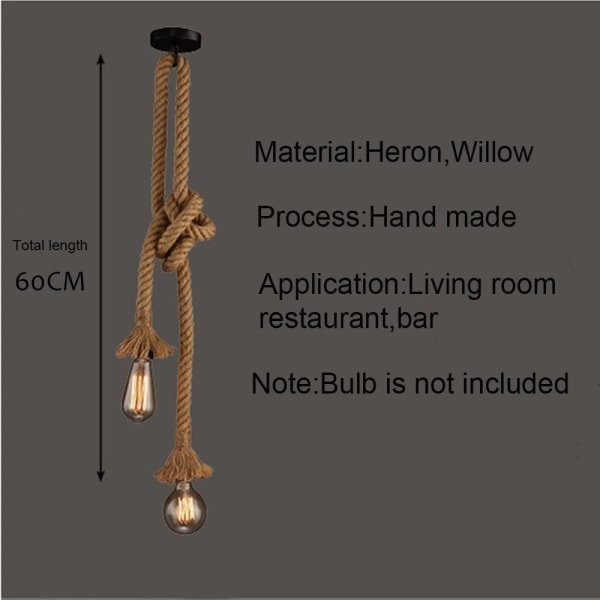 Industrial Pendant Light,Double Head Hemp Rope Pendant Light for Dining Room,Hall,Restaurant,Bar,Cafe-Length 60cm