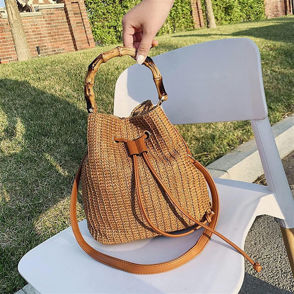 Sommer Rattan Handlepose Stor Kapasitet Strand Tre Handlepose