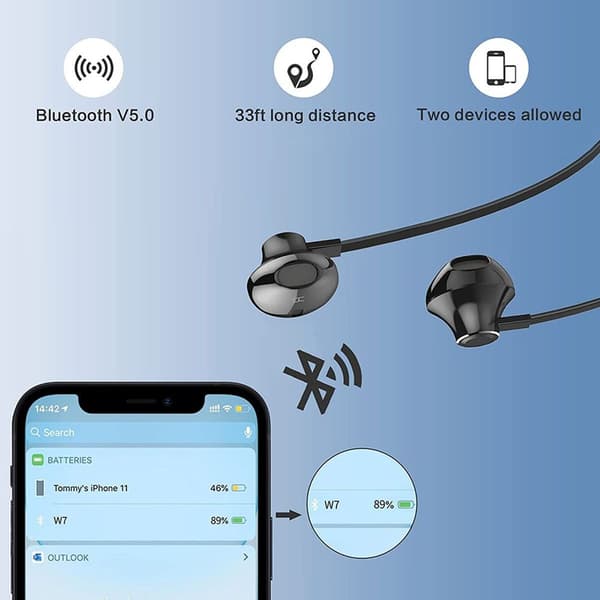 Bluetooth-hodetelefoner sport i øret, Bluetooth 5.0 svart