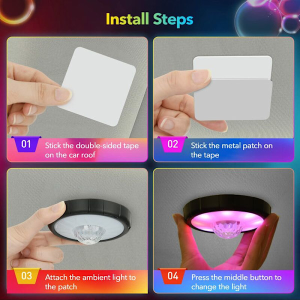 Led-auton sisävalaistus, langaton, USB-Led-auton sisävalaistus RGB 12 väriä Auton kosketus Led-lamppu auton tavaratilaan, veneeseen, asuntovaunuun KLB