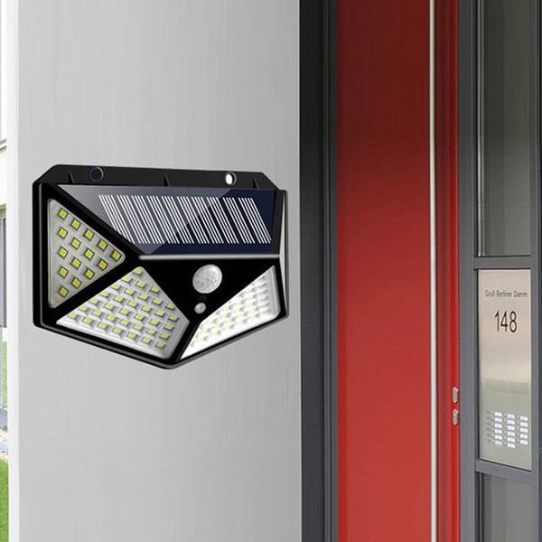LED-vägglampa med rörelsesensor, IP65 vattentät, solcellsladdad, ljus