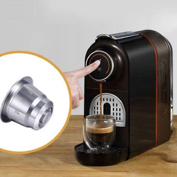 Gjenbrukbare kaffekapsler i rustfritt stål, påfyllbart kaffefilter (sølv)