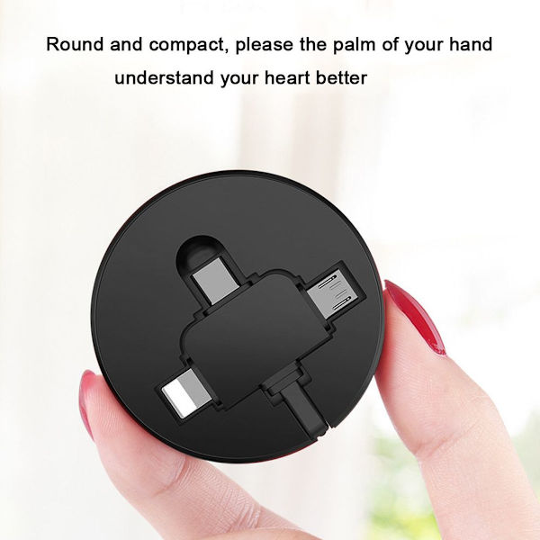 Multi Ladningskabel, 3 i 1 Retractable USB-kabel med Sort