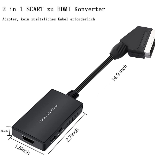 Scart till HDMI Converter, Scart till HDMI Adapter Video Audio Converter HD 1080P KLB