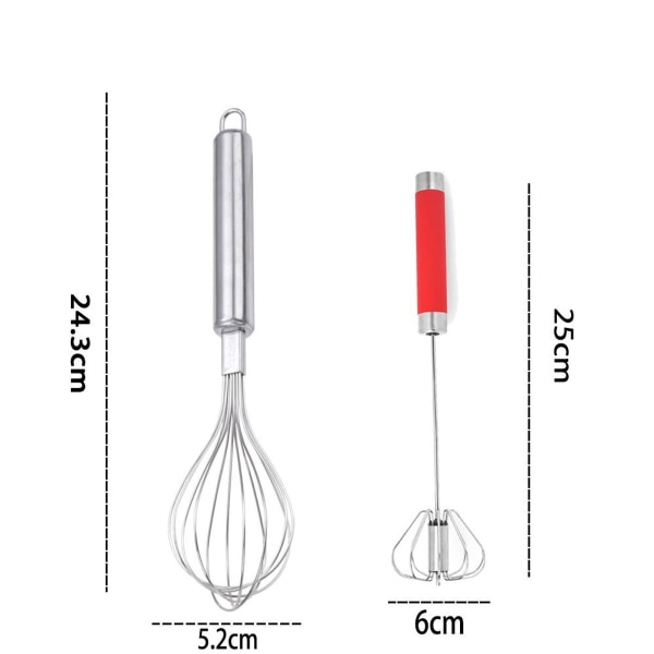 Vispsett, rustfritt stål eggvisp for matlaging (sett med 2) Liten + Rød (Liten) KLB