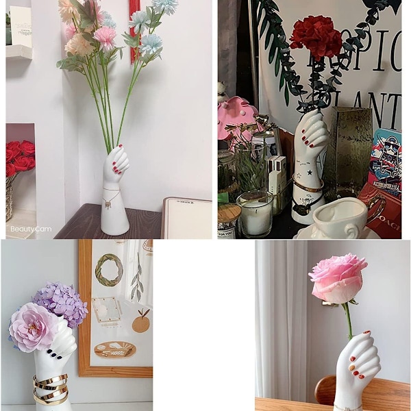 Vit keramisk handknopp blomvas för hydrofoniska blommor