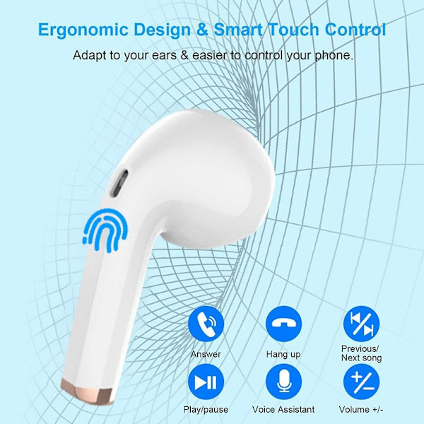 Trådløse ørepropper, Bluetooth 5.0 hodetelefoner, ladeetui, hvitt