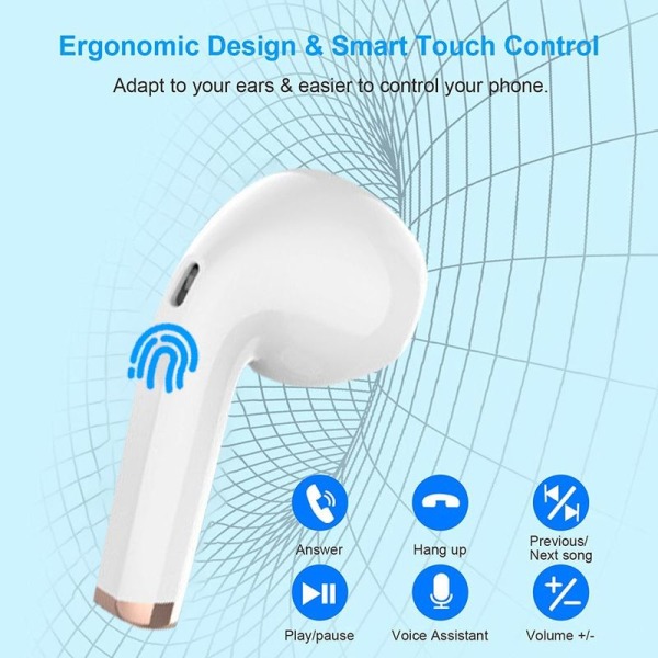 Trådløse øretelefoner, Bluetooth 5.0-hovedtelefoner, opladningsetui, hvid