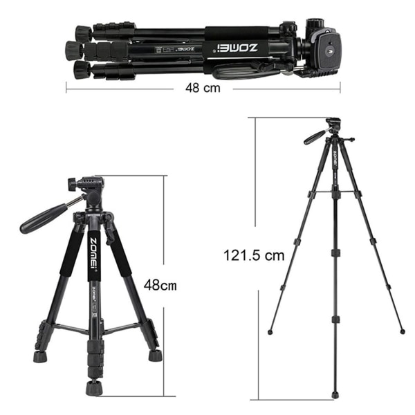 Camera tripod, lightweight camera tripod with removable 3-way head, aluminum KLB