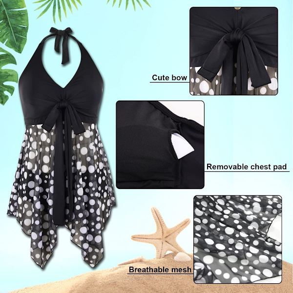 Naisten hoikentava tankini-kaksiosainen bikinit, halterneck-uimapuku