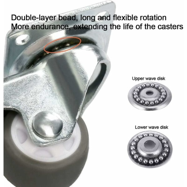 Sett med 5 svarte svingbare hjul 32MM hjul med brems, for transportmøbler KLB