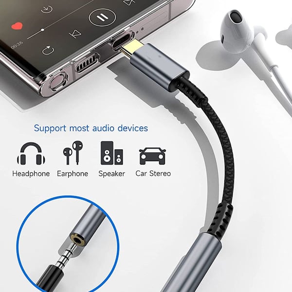 USB-C til 3,5 mm Hovedtelefonadapter (2-pak), USB Sort