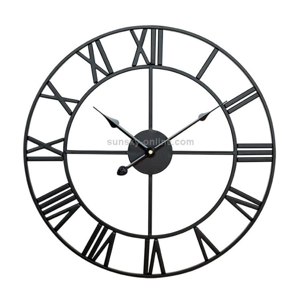 50cm Retro Living Room Wrought Iron Round Roman Silent Decorative Wall Clock (Black